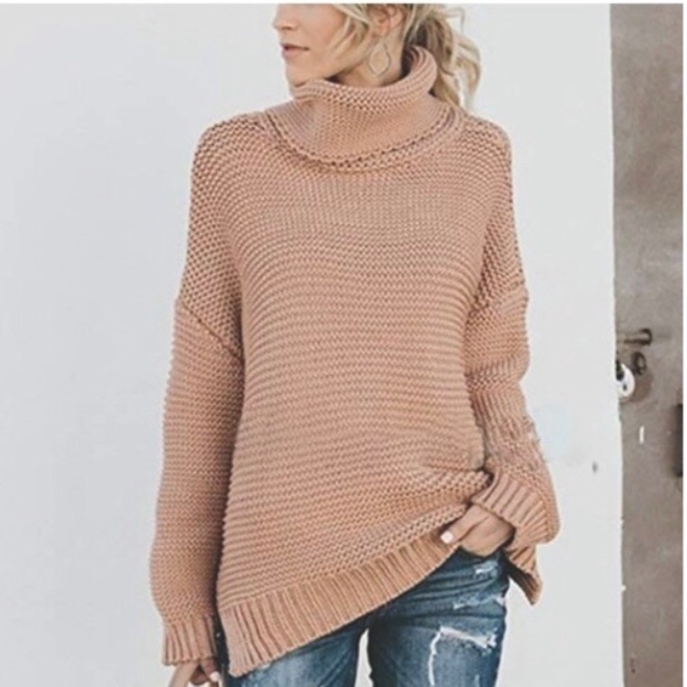 Mauve Pink Knit Turtleneck Sweater - Picture 2 of 8